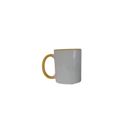 TAZA BLANCA FILO Y ASA AMARILLO 11 OZ