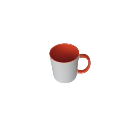 TAZA BLANCA INTERIOR Y ASA NARANJA 11 OZ